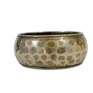 Retro Wide Silvertone Bangle Bracelet Hammered Design Cutout Heart inside